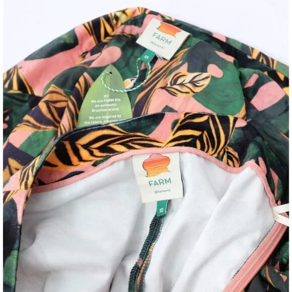 Farm Rio sz XS pant suit jacket velour palm tiger leaf tropical print